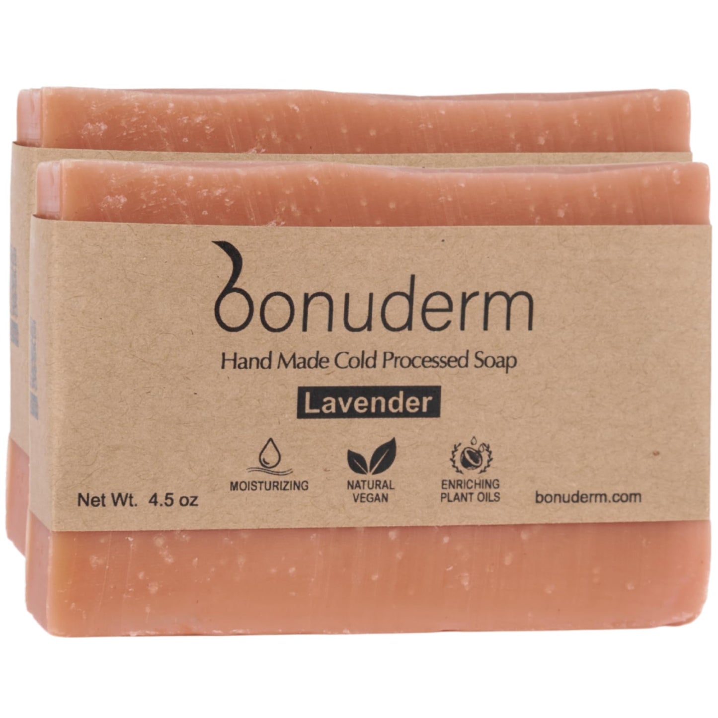 bonuderm Natural Lavender Bar Soap (2-Pack) – Healthy, Vegan, Handmade in the USA | Gentle Scented Soap with Pure Essential Oil, Made with Coconut, Almond, and Shea Oils for a Soft, Moisturized Feel