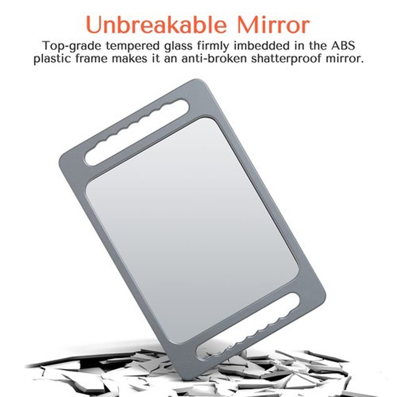 TASALON Unbreakable Hand Mirror with Double Handle- Large Handheld Barber Mirror for Hair and beauty Salon - Durable Hand Held Mirrors for barbershop - Haircut Mirror with Double Handgrip- Silver Gray