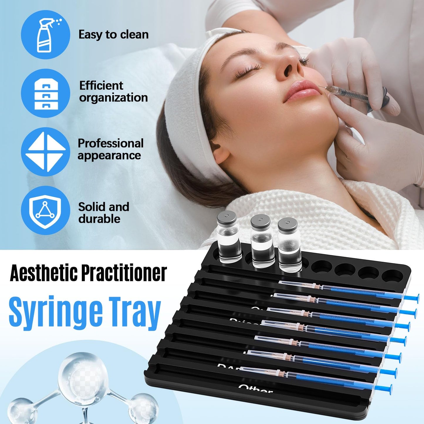 Chunful 2 Pcs Aesthetic Practitioner Syringe Tray with 8 Slots Label Acrylic Vial Holder Tray Combination for Aestheticians and Nurses Syringe Storage Organizer