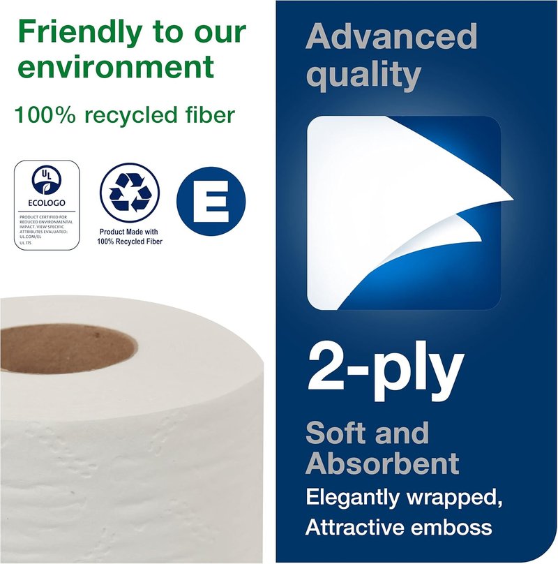Tork Advanced Toilet Paper Roll - 2-Ply Soft Tissue, 80 Rolls | Compatible with T24 Dispensers, White, 500 Sheets