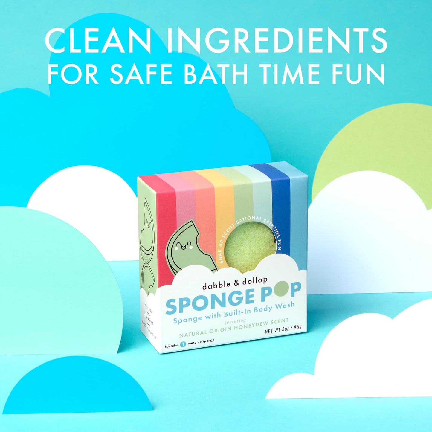 Dabble & Dollop Sponge Pop™ Kids Bath Sponge with Built-in Body Wash – Honeydew Soap Sponge for Kids, Super Soft Reusable Shower Sponge & Bath Loofah for Sensitive Skin, 15+ Washes