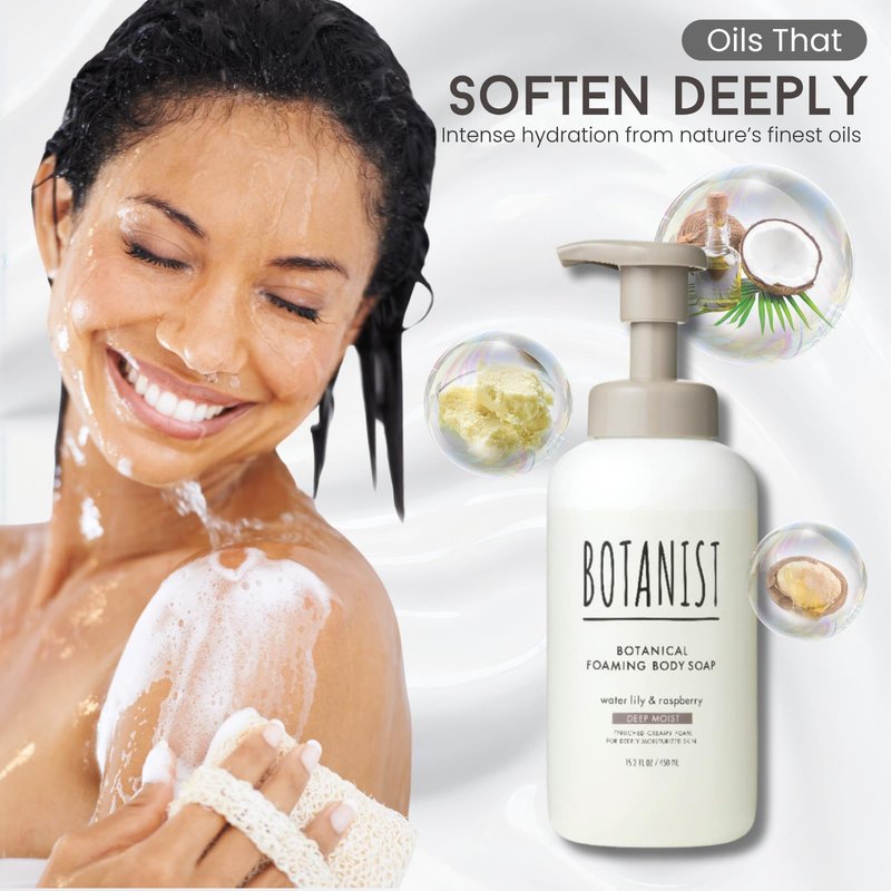 Botanist Shea Butter Body Wash for Women & Men, Foaming Body Wash for Sensitive Skin with Coconut Oil & Almond Extract, Sulfate & Paraben Free Foam BODY WASH from Japan 15.2 Fl Oz LILY & RASPBERYY