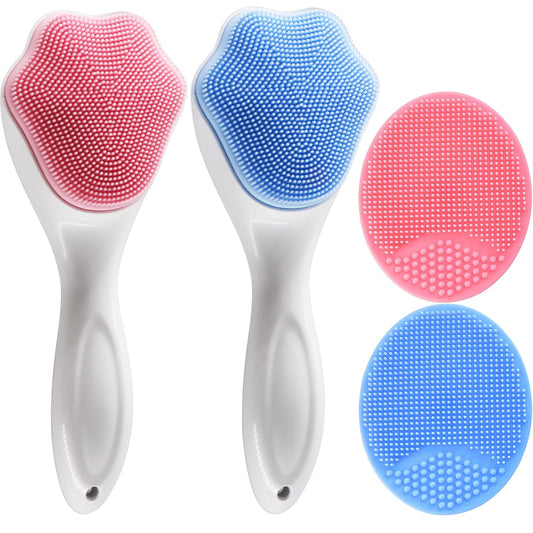 Silicone Face Scrubber and Exfoliator Brush - Facial Cleansing Brush for Blackhead, Acne, Pore, Cradle Cap - Deep Cleaning Skin Care 4 Pack