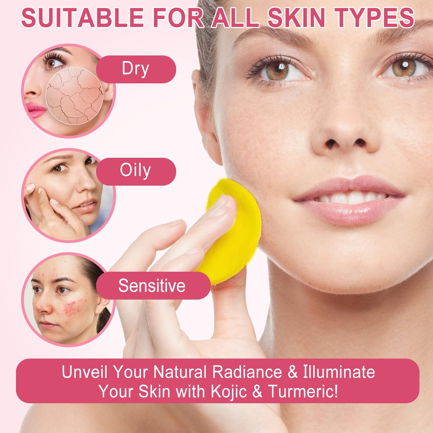 Kojic Acid and Turmeric Cleansing Pads 40Pcs, Turmeric Kojic Acid Pads for Acne Scars Face and Firming Skin, Deep Clean Pores,Exfoliating, Enriched Vitamin C, Gentle & Non-Irritating for Face Body