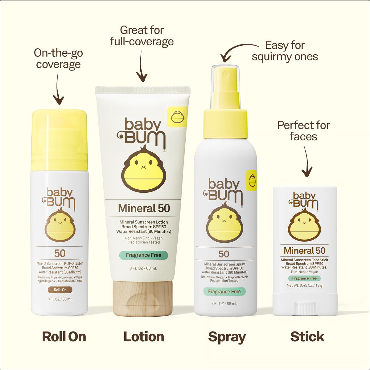 Sun Bum Baby Bum Mineral SPF 50 Sunscreen Stick - Hawaii 104 Act Compliant (Without Octinoxate & Oxybenzone) - UVA/UVB Face and Body Protection - Unscented for Sensitive Skin - Travel Size - 0.45 Oz