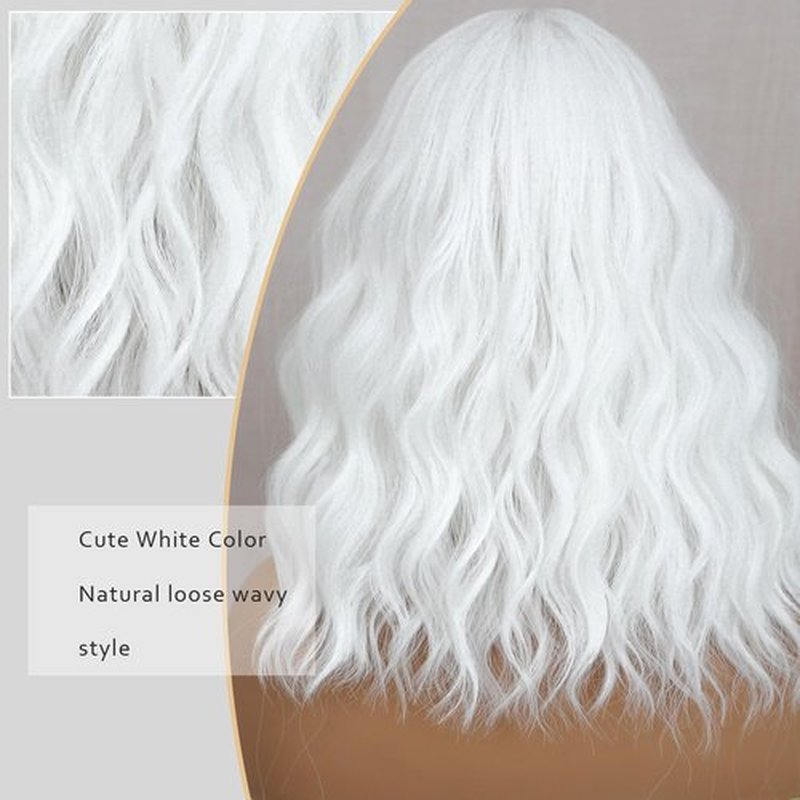 BEAUTIFA White Wig for Women, Wavy Curly White Bob Wigs Middle Part 14 Inch Shoulder Length Heat Resistant Synthetic Colorful Wig