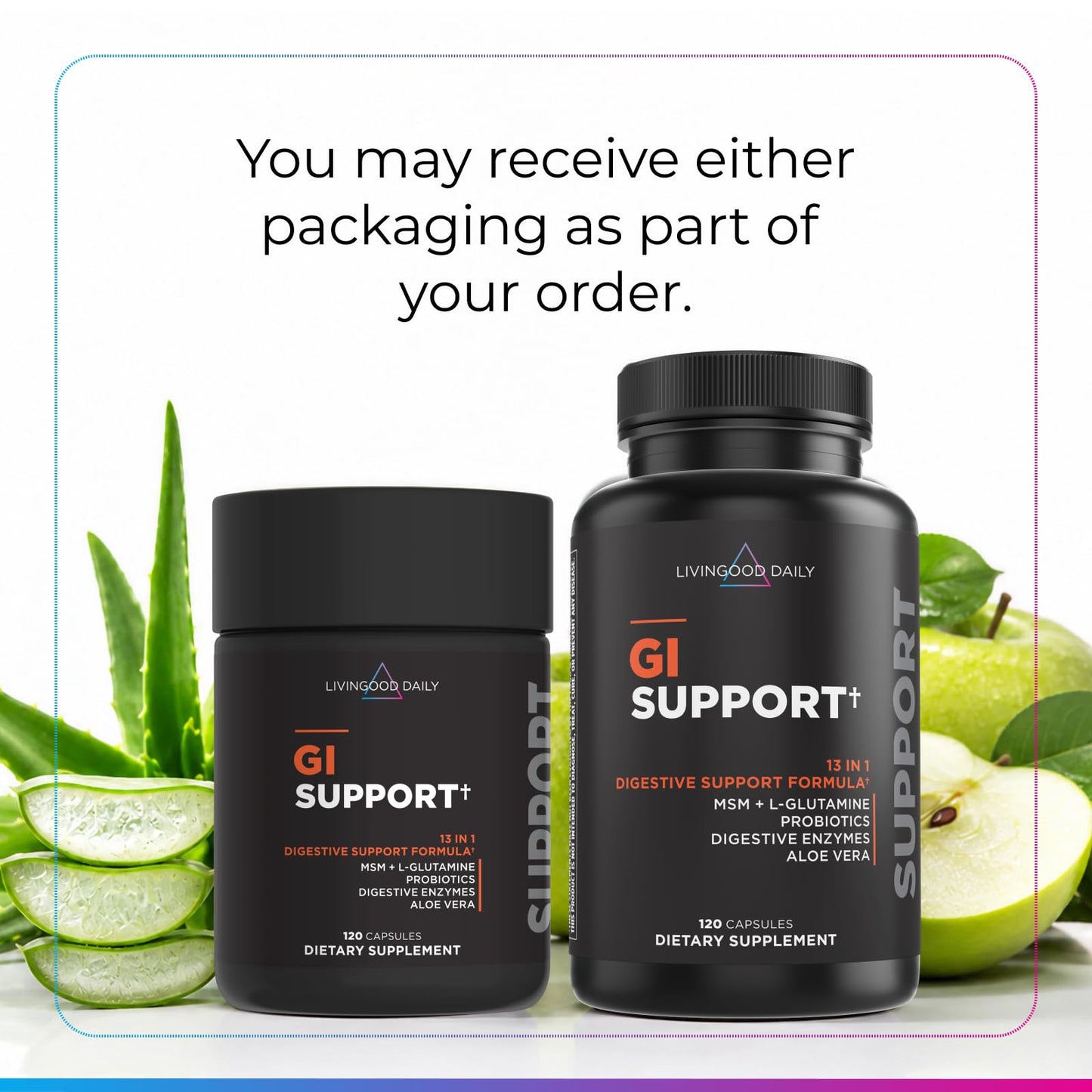 Livingood Daily Gut Health Supplements 120 Capsules -13in1 GI Support with L Glutamine and MSM, Digestive Enzymes, Aloe Vera, Probiotics for Women and Men, Gluten Free, Non GMO - Made in USA
