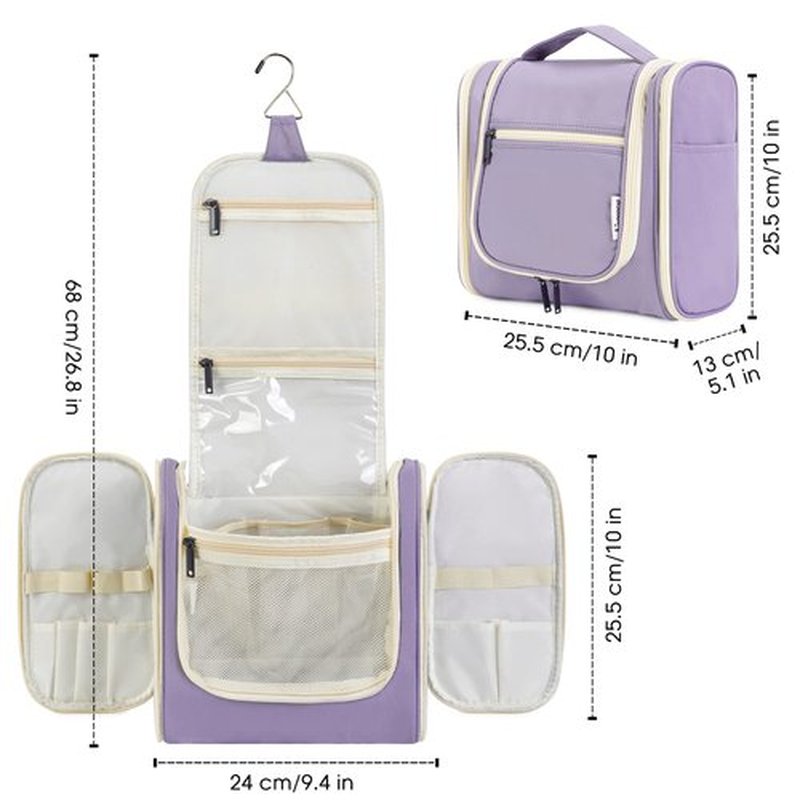 Hanging Toiletry Bag for Women Travel Makeup Bag Organizer Toiletries Bag for Cosmetics Essentials Accessories (Large, Light Purple)