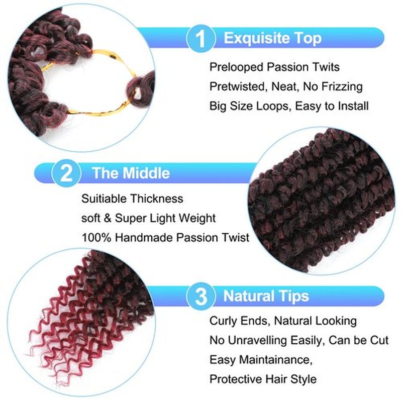 Passion Twist Crochet Hair,10 Inch 9 Packs Ombre Red Pretwisted Passion Twist Hair, Soft Pre Looped Crochet Hair For Women，Short Curly Crochet Twists Braids(10",Tburgundy#)