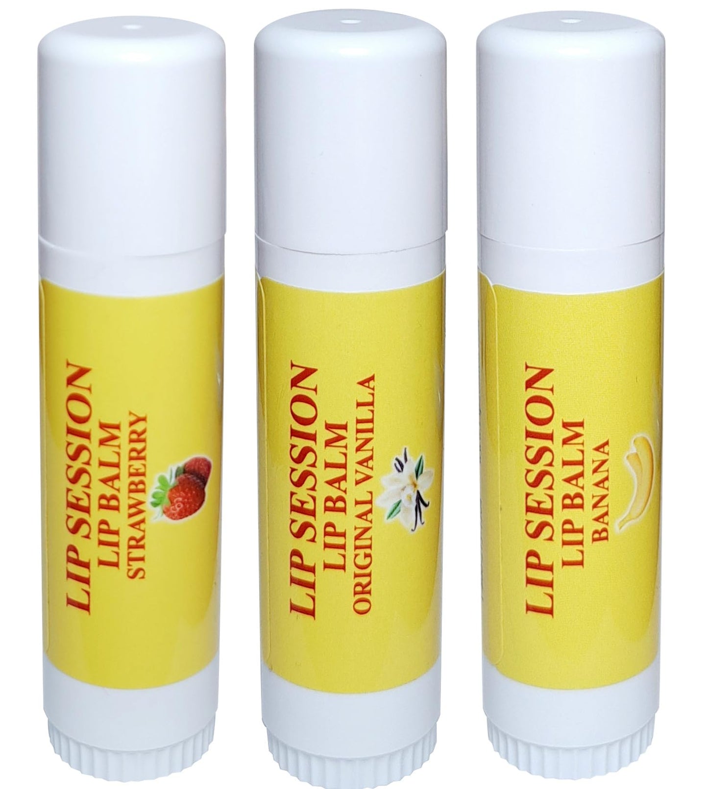 Lip Session Lip Balm Big Sticks – Assorted Flavors Vanilla Original, Strawberry & Banana - 3 Pack - 0.5 Oz. Each - With Vitamin E & Cocoa Butter - Moisturizes & Soothes Dry, Cracked, or Chapped Lips