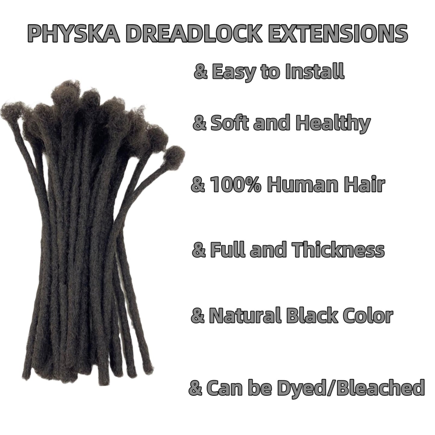 12 Inch 60 Strands Dreadlock Extensions for Women/Men 100% Handmade Loc Extensions Human Hair Can Be Curled and Bleached Dreads Extension with Needle(width 0.6cm natrual color)