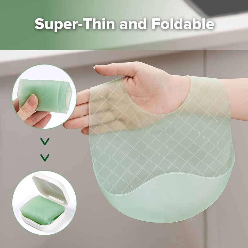 Lightweight Silicone Pocket Bib - Ultra-Light & Foldable Travel Baby Bib with Deep Food Catcher | Adjustable Waterproof Design