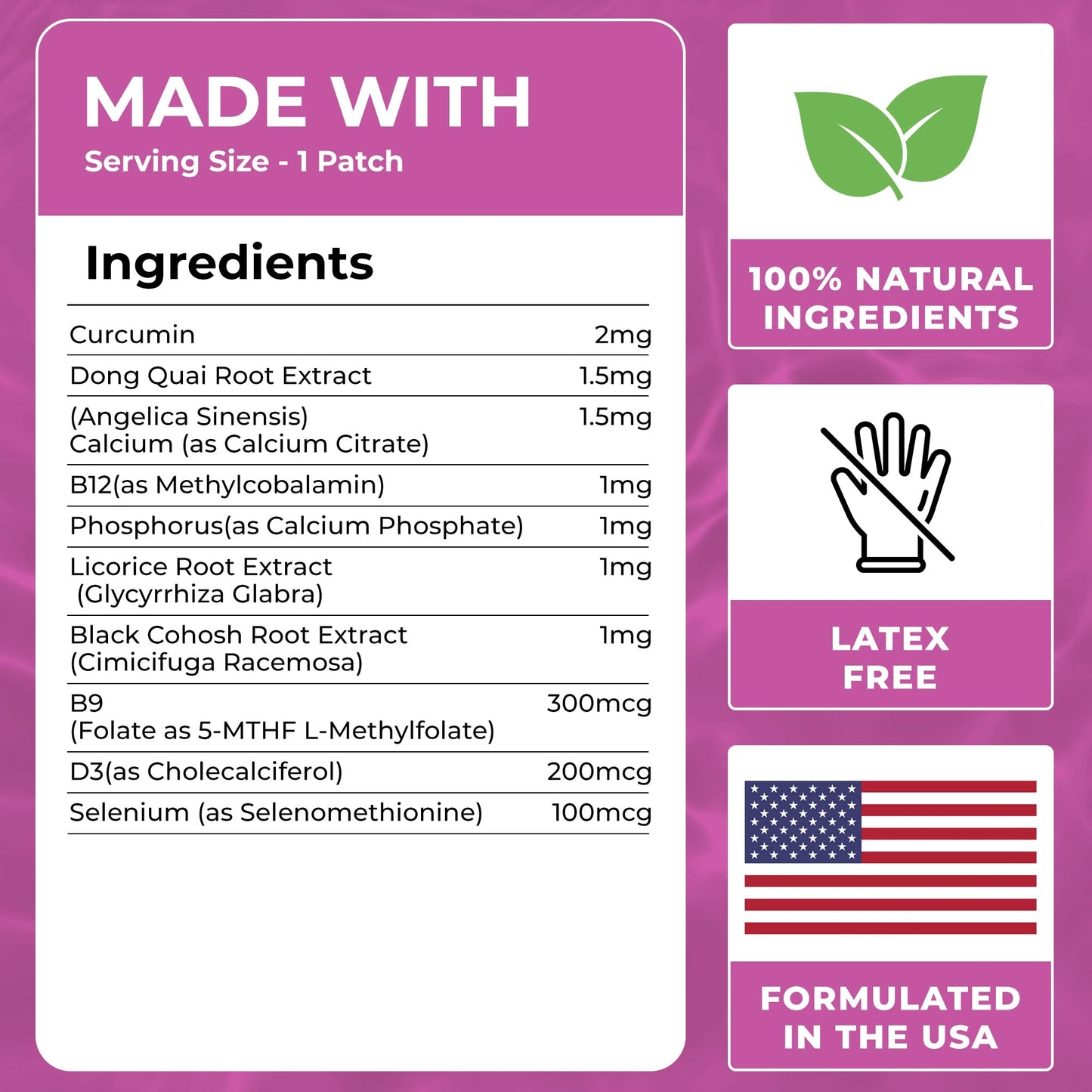 Menopause Relief Patches (Pack of 60) - 100% Natural Patch - With Biotin, D, Turmeric Curcumin, B12 - Enhanced Formula