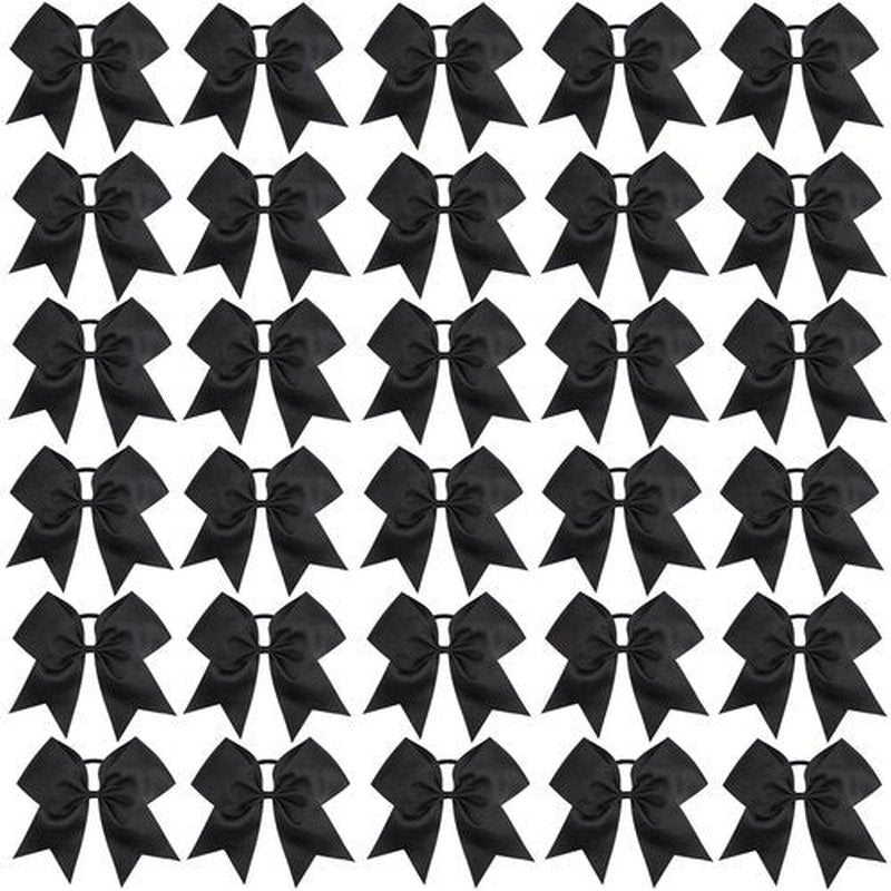 CN 30PCS 8" Large Cheer Bows, Cheerleading Bows Ponytail Holder for Girls, Grosgrain Ribbon Black Cheer Hair Bows with Elastic Hair Tie for Cheerleader College Sports Softball Competition