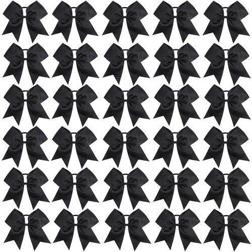 CN 30PCS 8" Large Cheer Bows, Cheerleading Bows Ponytail Holder for Girls, Grosgrain Ribbon Black Cheer Hair Bows with Elastic Hair Tie for Cheerleader College Sports Softball Competition