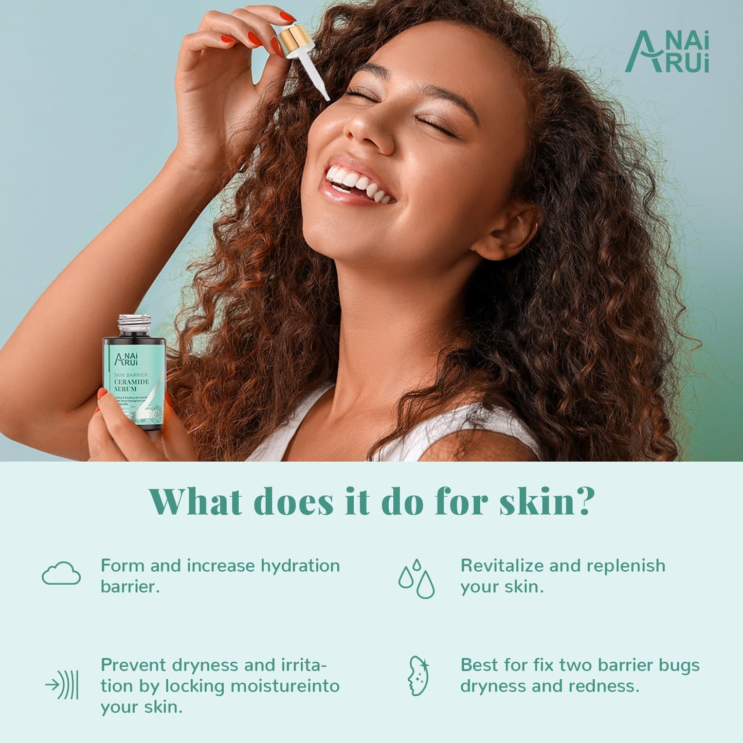 ANAI RUI 5% Ceramide Serum for Sensitive Skin | Skin Barrier Repair & Deep Hydration | Hyaluronic Acid + Rice Protein | Calms Redness & Dryness | All Skin Types | 1.05 Fl.oz