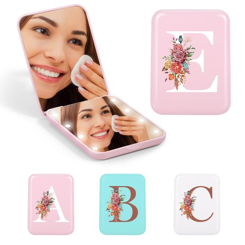 STINI Personalized Gifts for Women - Birthday Gifts for Women, Friend Female Gifts, Mothers Day for Her Mom Teacher Coworker Sister Daughter, Compact Pink Makeup Mirror Initial E