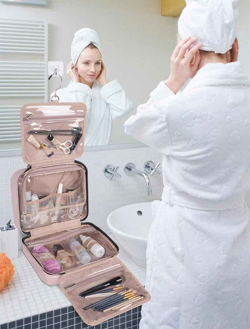 BALULHG Pink Toiletry Bag, Makeup Organizer, Travel Bag For Women Mens Toiletries, Waterproof with Hanging Hook, Large Capacity