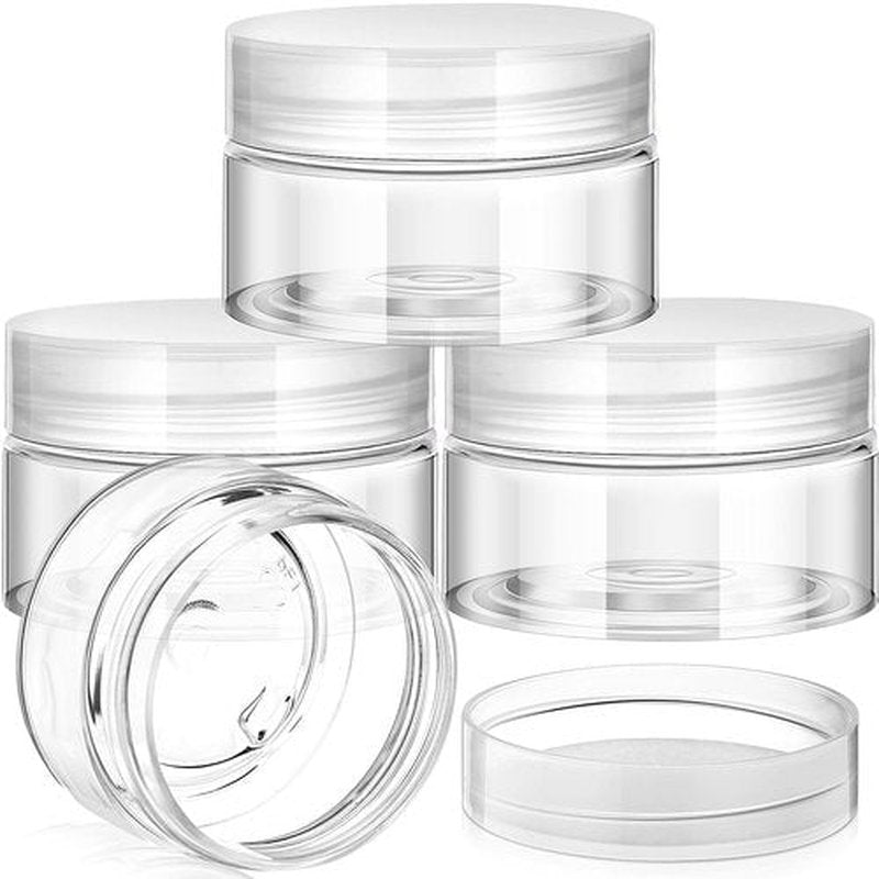 Patelai 4 Pieces Round Clear Wide-mouth Leak Proof Plastic Container Jars with Lids for Travel Storage Makeup Beauty Products Face Creams Oils Salves Ointments DIY Making or Others(Clear,1 Ounce)