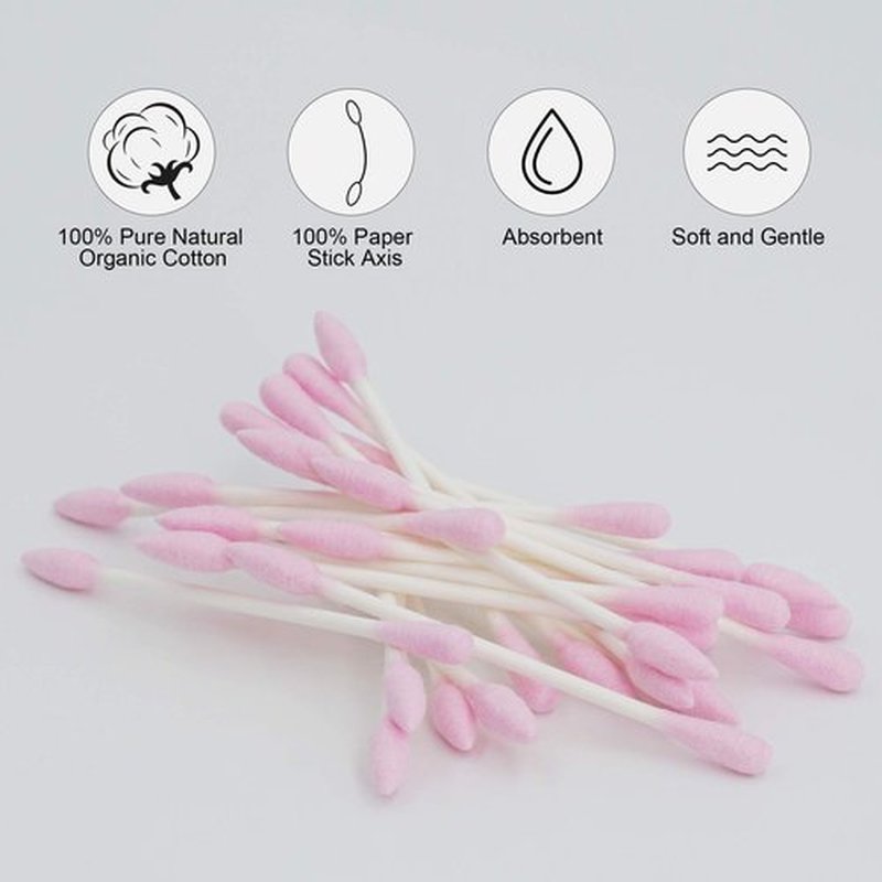 HOMEFOX Pink Cotton Swabs Precision Pointed - 400 Count Pointy Cotton Buds Double Side Tightly Wrapped Cotton Tips Paper Stick Organic Soft Gentle Lint-Free Cruelty-Free, Pointy & Round (Pink)