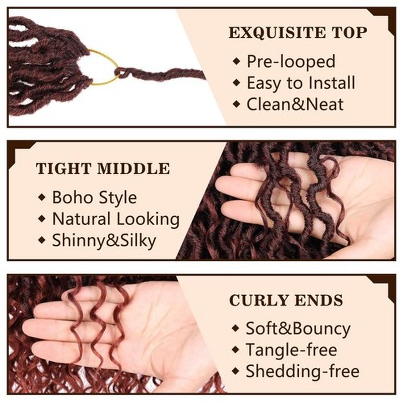 COOKOO Ombre Ginger Goddess Locs Crochet Hair 14 Inch 8 Packs Bohemian Faux Locs Crochet Hair for Kids Pre Looped River Locs Crochet Hair with Curly Ends Soft Crochet Goddess Locs Hair T350#