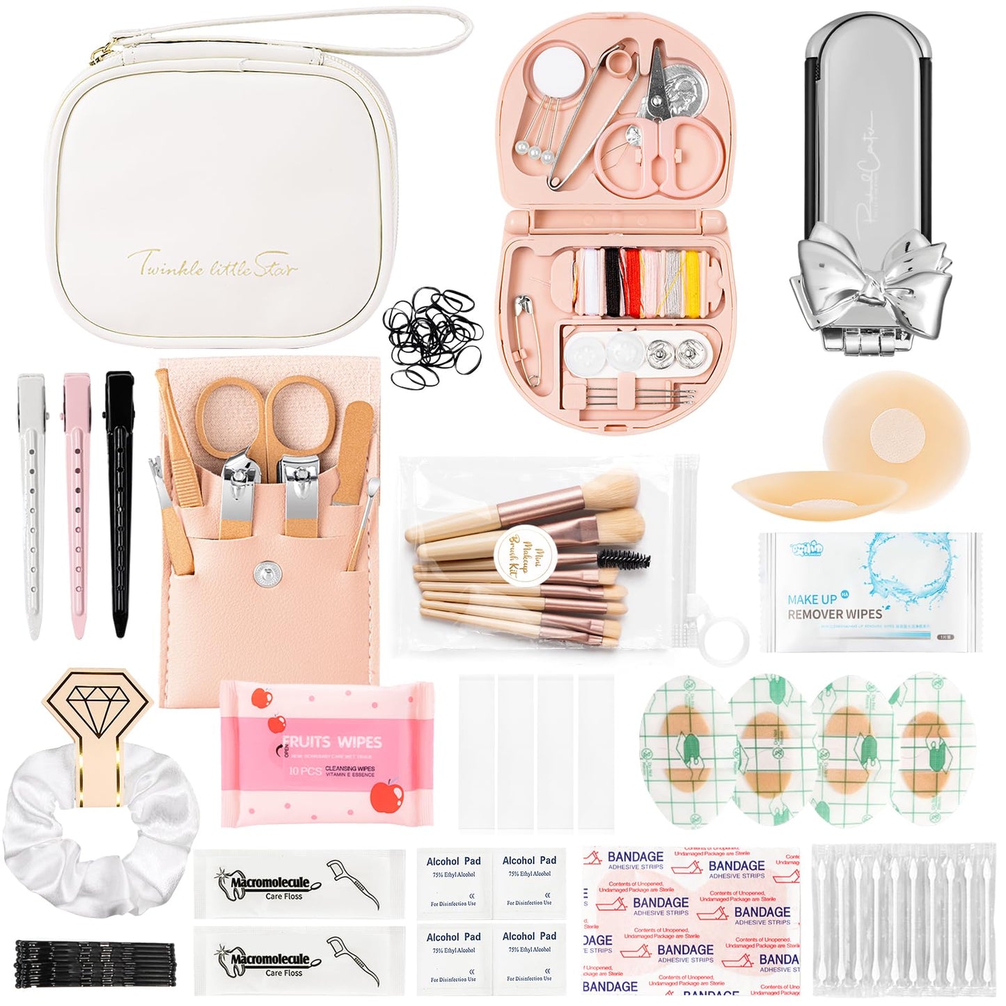 Women's Wedding Emergency Kit for Bride, Bridal Emergency Kit for Wedding Day, Weddings Personal Care Survival Set, Must-Have 40+ Essentials Items Daily Women Travel Kit with Makeup Bag for Team Bride