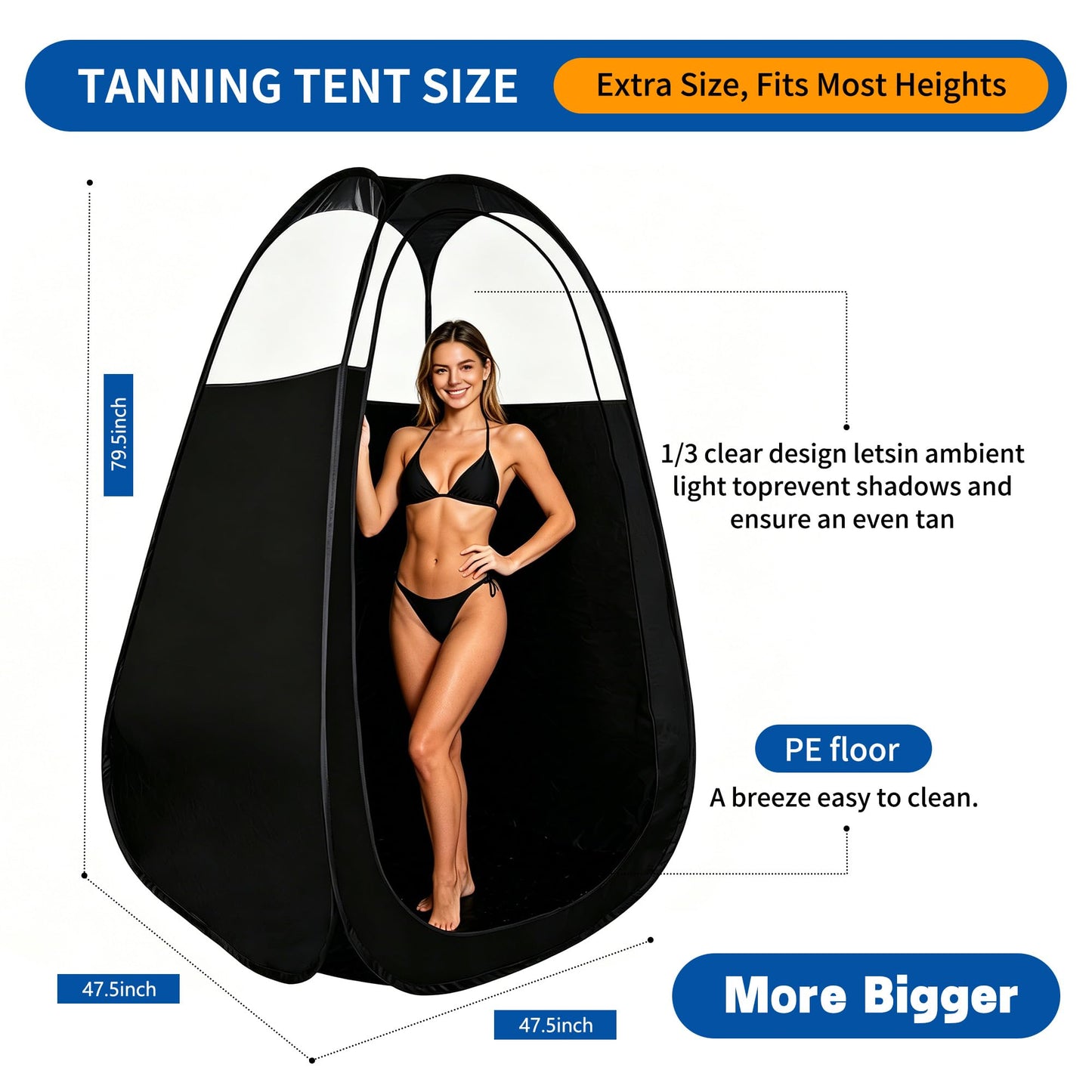 Large Spray Tan Tent Kit, Deluxe Pop Up Portable Professional Self Tanning Tent with Carry Bag Waterproof Floor, Sunless Spray Tan Booth with Vent Opening (Black)