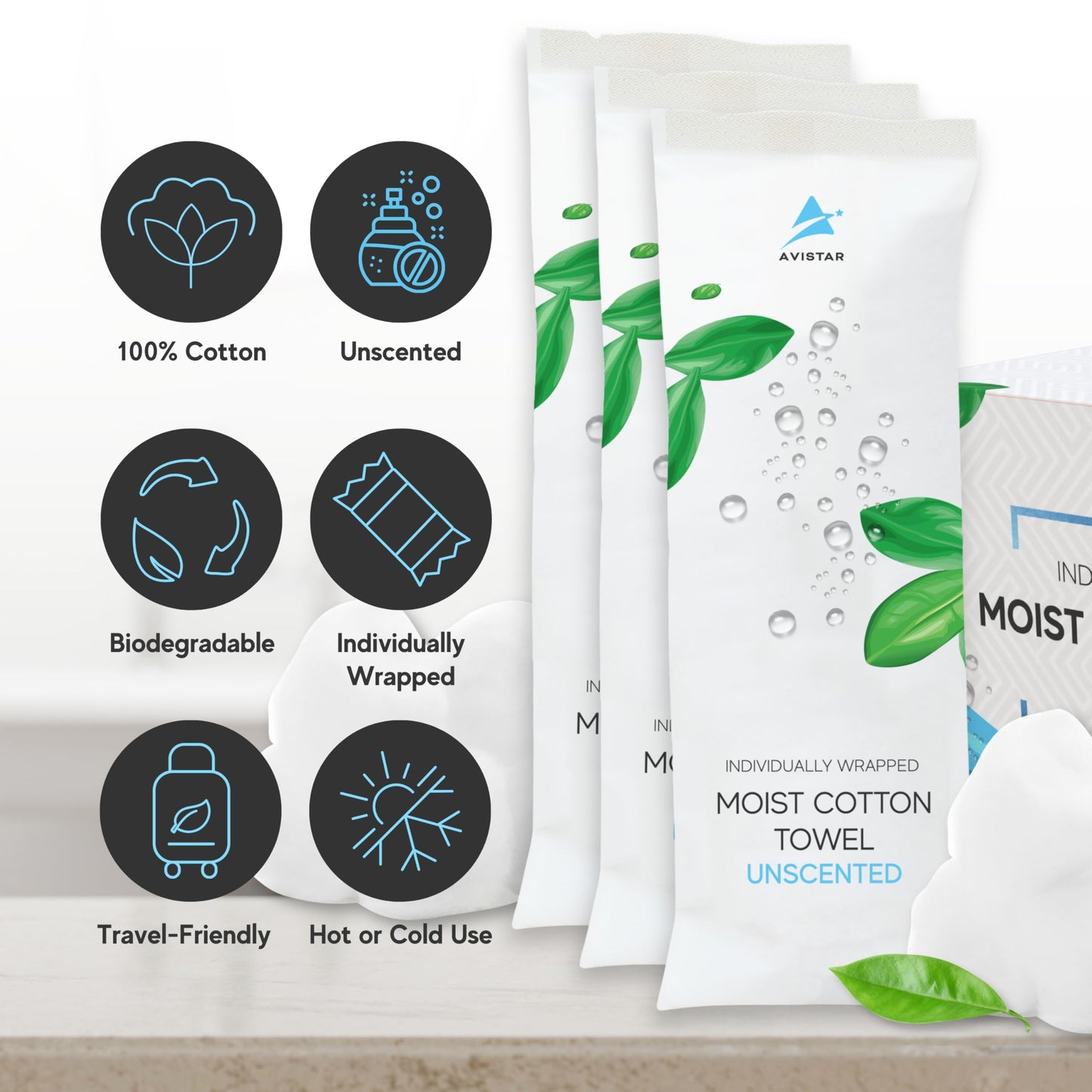 60 Hot or Cold Wrapped Moist Towels - 9'' x 9" Moist Towelettes Individually Wrapped Disposable Face & Hand - Pre-Moistened Hand Wipes Soft Refreshing, Travel, Spa, Restaurant - Unscented