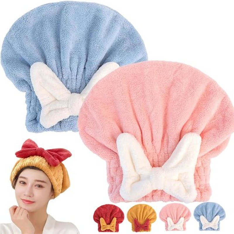 New Super Absorbent Hair Towel Wrap for Wet Hair, Efficient Absorbent Hair Towel Wrap, Quick-Drying Thickened Soft Bow Tie Wet Hair Towel Wrap for Women, Bow Knot Hair Towel Wrap (Blue&Pink)