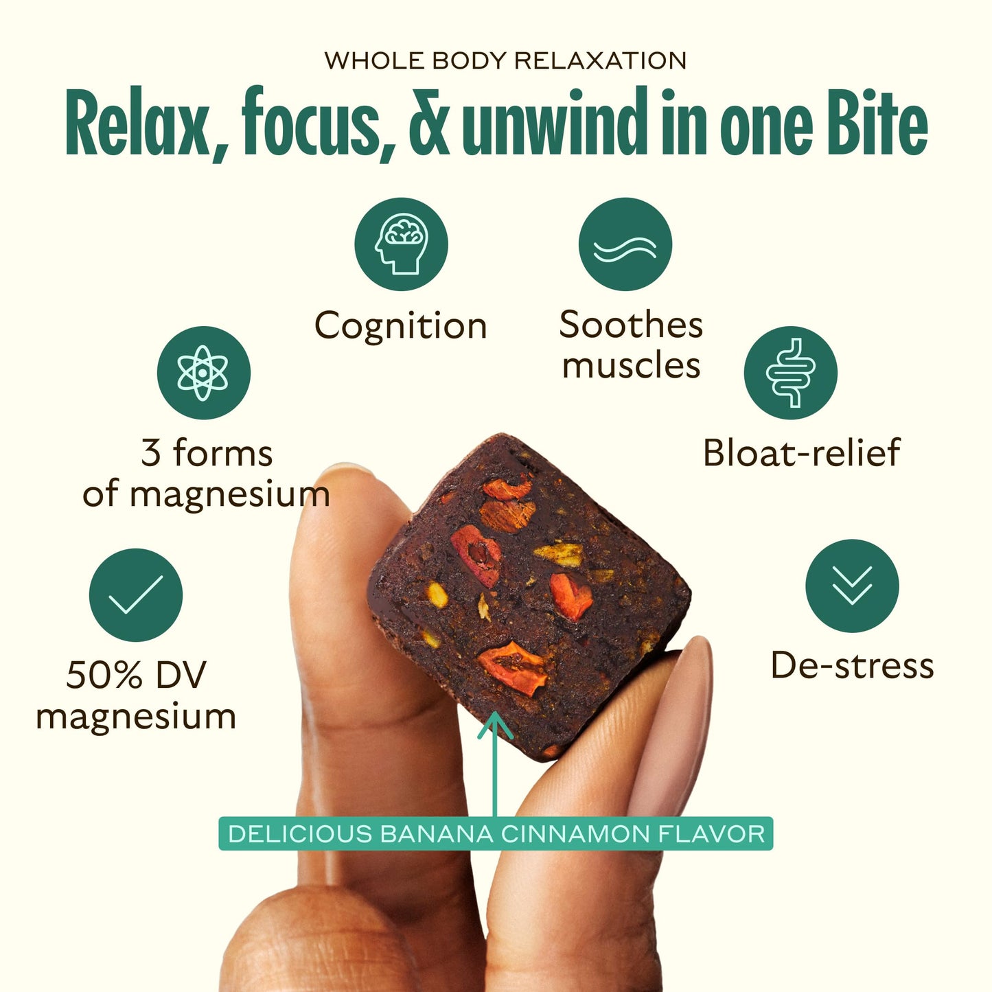 GEM Calm Bite | Supports Calm Mind & Clarity | Magnesium L-Threonate, Golden Chlorella, Lemon Balm | 50% of Your Daily Magnesium in One Bite | Gluten Free, Soy Free, Banana Cinnamon (7 Count)