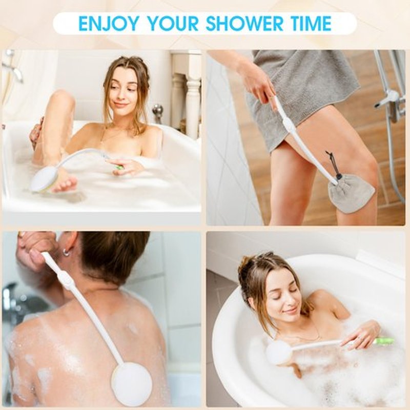 Foldable Back Brush Long Handle for Shower, 20.5” Foldable Back Bath Brush for Lotion Applicator Exfoliation and Improved Skin Health for Elderly with Limited Arm Movement, Disabled, Pregnant Women