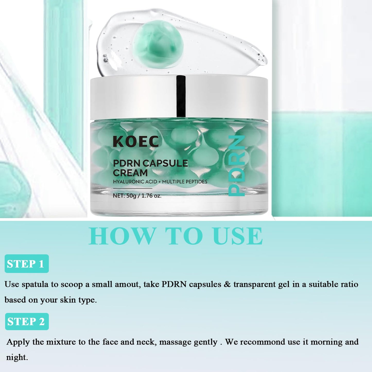 SHEEYOON Face Moisturizer Capsule Cream with PDRN, Hyaluronic Acid & Mutiple Petides, Anti-aging Boost Hydration Radiance Skin Nourishing Cream, 1.76 oz.