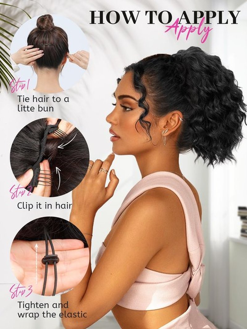 Isaic Ponytail Extension 8Inch Short Wavy Curly Ponytails Drawstring Ponytail for Black Women Black Mixed Ginger Pony Tails Hair Extensions Synthetic Hairpiece for Daily Use