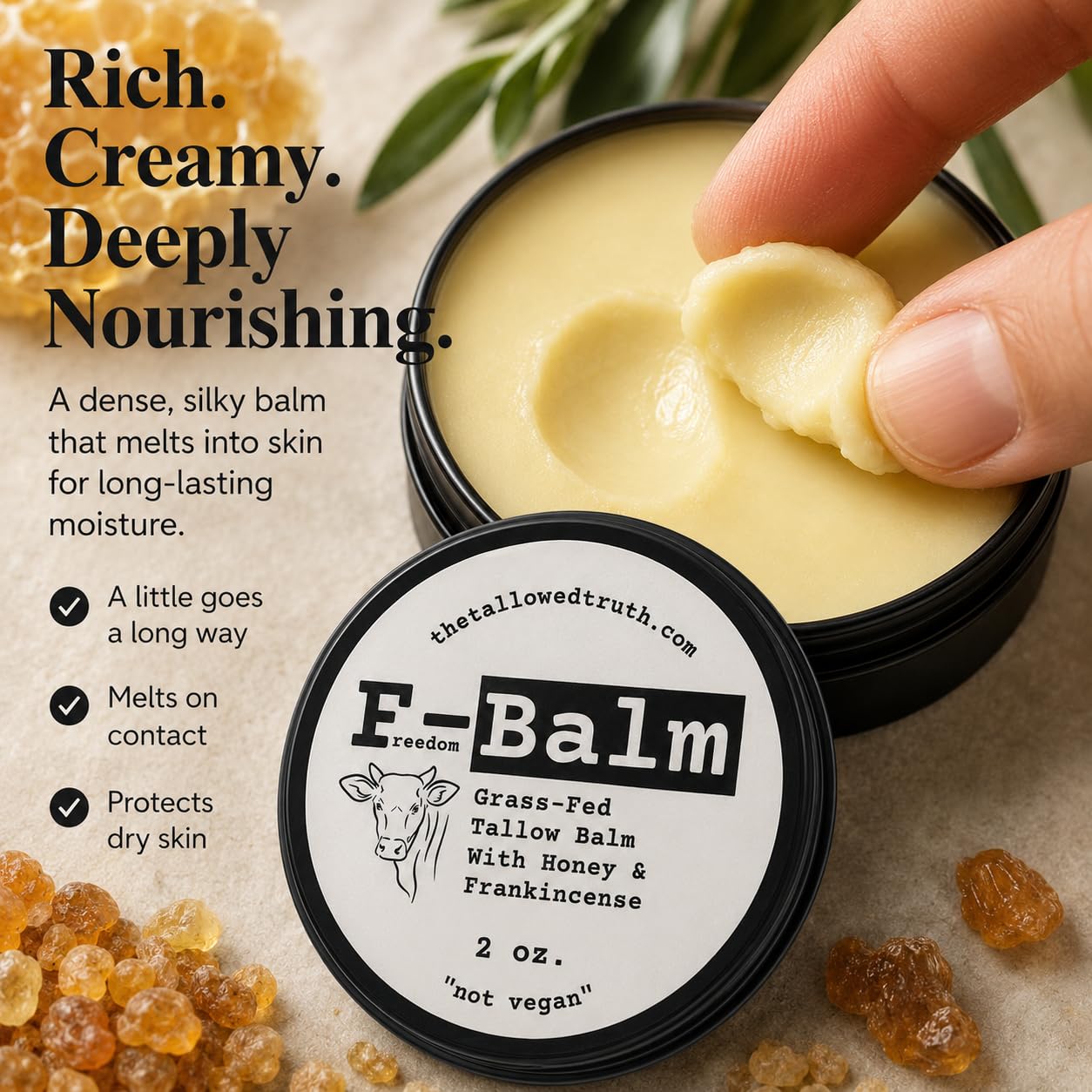 Tallowed Truth Original Tallow Balm - Grass-Fed Beef Tallow for Skin & Face - 5 Ingredient Moisturizer - 2 oz - Tallow Face Cream Made in Canada - Organic Balm for Face & Body Care