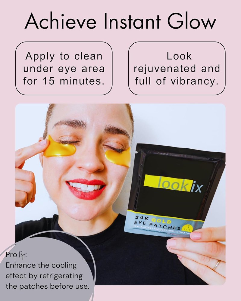 24K Gold Eye Mask - Reduce Puffy Eyes & Dark Circles - 15 Pairs of Hydrating Eye Gels