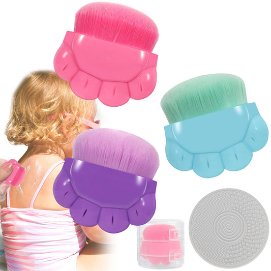 3 Pack Kids Sunscreen Applicator,Sunblock Buddy Brush with Protective Case,Sun Lotion Applicator Sun Cream Brush Set with Cleaning Pad