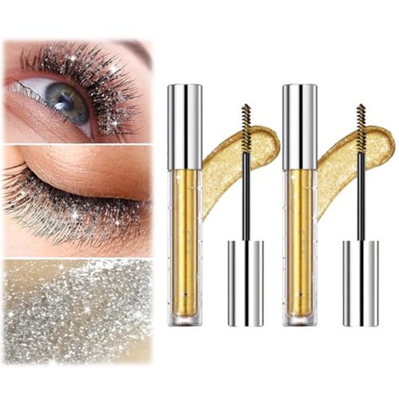 Question Beauty Glitter Mascara, Sparkle Mascara for Eyelashes, Questionbeauty Glitter Mascara, 4D Glitter Lash Mascara for Women Waterproof (Gold 2pcs)