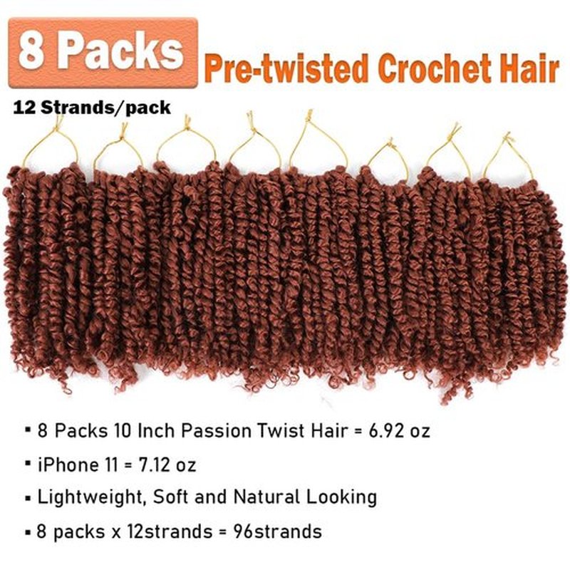 Passion Twist Crochet Hair 12 Inch 8 Packs Pre-Twisted Passion Twist Hair Crochet Hair for Black Women Pre-Looped Crochet Braids Synthetic Crochet Hair Extensions #350