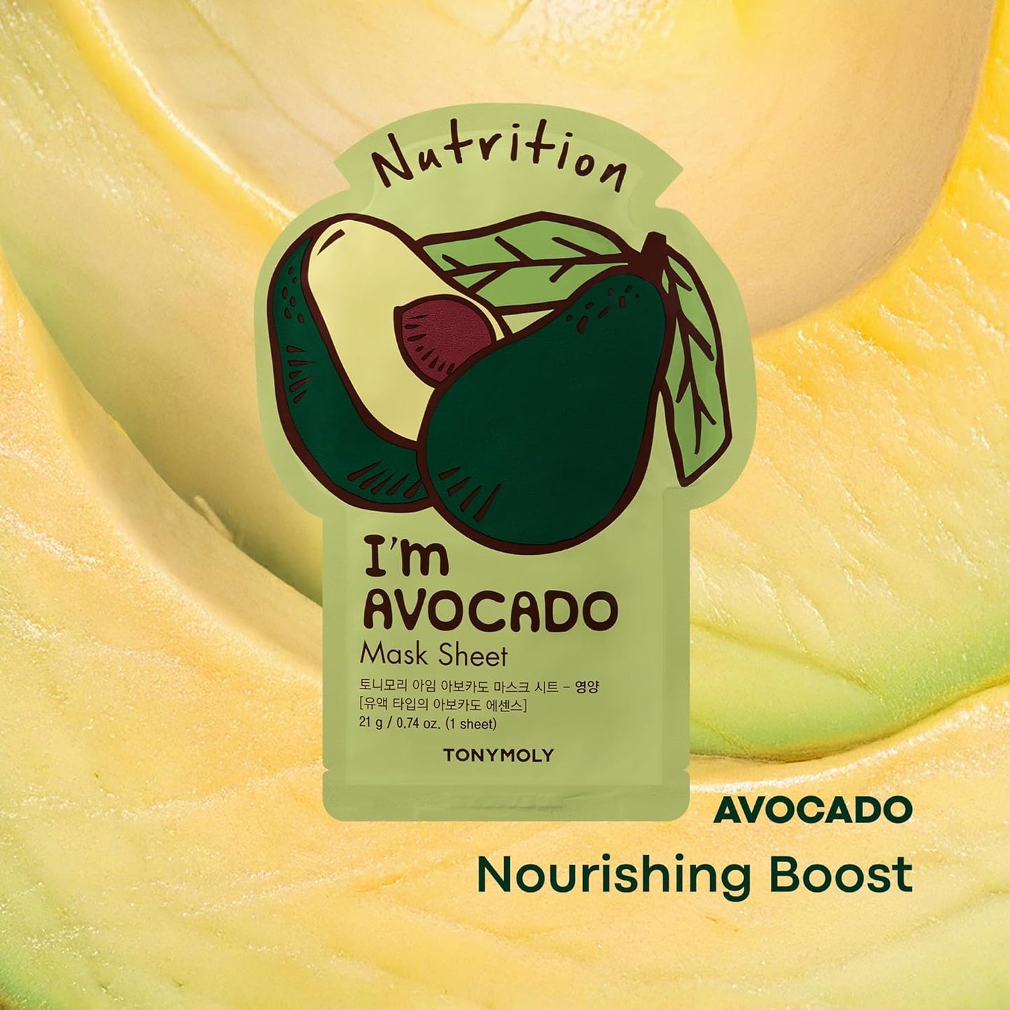 TONYMOLY I’m Avocado Sheet Mask – Nourishing Korean Face Mask with Avocado Extract for Hydration, Moisturizing & Soothing Skincare