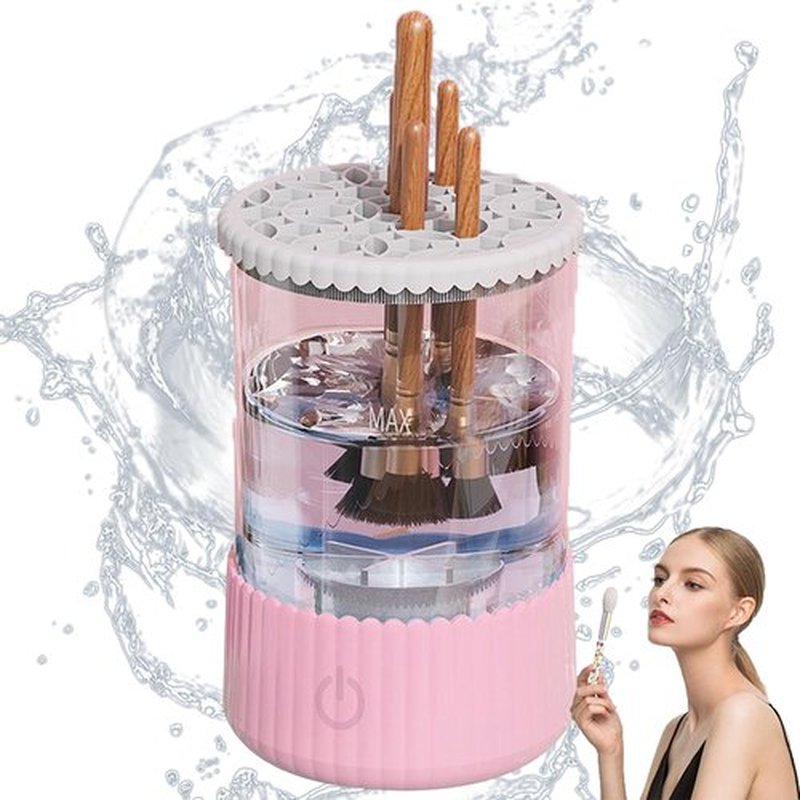 Beauty Swirl Cosmetic Brush Cleaner, The Cozy Luna Makeup Brush Cleaner, Electric Make Up Brush Cleaner Machine, Rechargeable & Deep Spinning Cleaning (Pink,Plug-in Type)