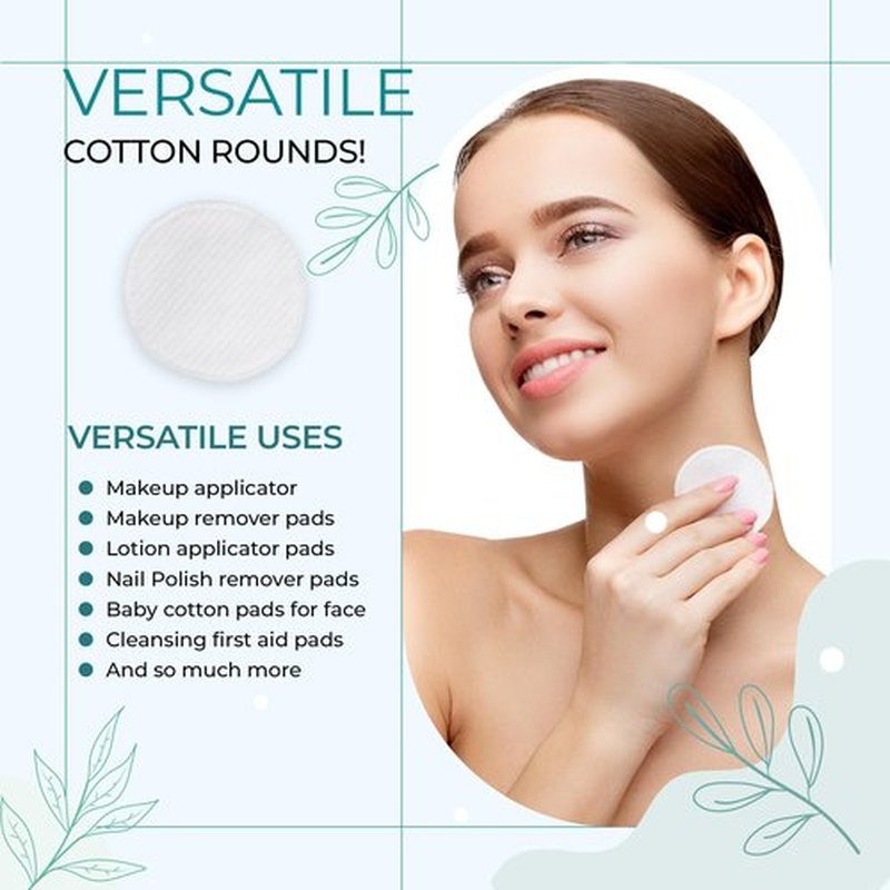 R-Neu Premium [Turkish] Cotton Rounds, 800 Count, Stitched, Waffle Textured, 100% Pure & Natural Cotton Pads for Face, Hypoallergenic Makeup Remover (8 Pack of 100)