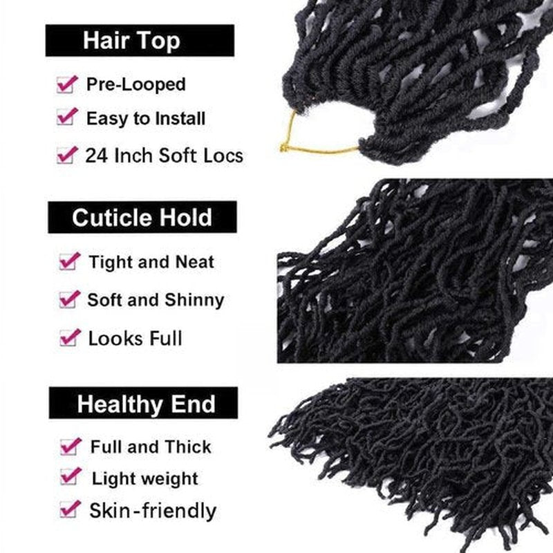 7 Packs 24 Inch Soft Locs Crochet Hair Pre Looped Curly Wavy Faux Locs Crochet Braids for Natural Butterfly Crochet Hair for Black Women (24 inch(pack of 7), 1B)