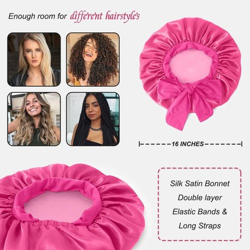 Satin Silk Bonnet Hair Bonnet for Sleeping Jumbo Sleep Cap, Bonnet for Women Curly Hair, Double Layer Bonnet with Tie Band, Shower Cap