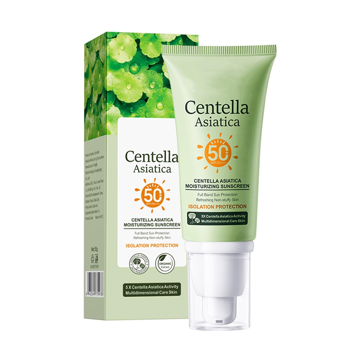 DLZZRS Centella Asiatica Moisturizing Sunscreen, SPF50+ PA+++ Full Body Sun Cream, Hydrating Moisturizing All-weather Sun Protection & UV Protection, Centella Moisturizer, Refreshing Texture, 1.76Oz