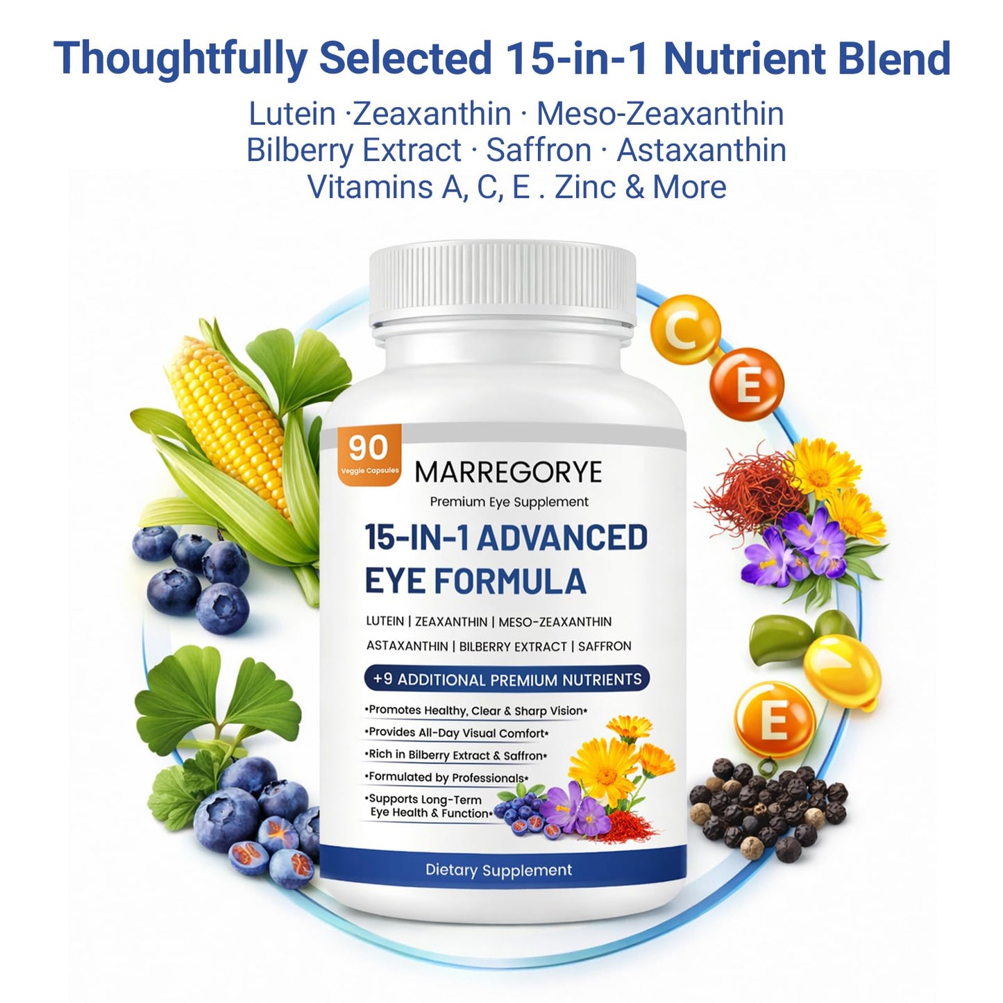 Neurobella Eye Care Formula, 15-in-1 Advanced Eye Care Formula, Eye Nutrition Support Capsules. Contains Lutein, zeaxanthin,Saffron, Blueberry Extract and Multiple Vitamins. 90 Capsules.