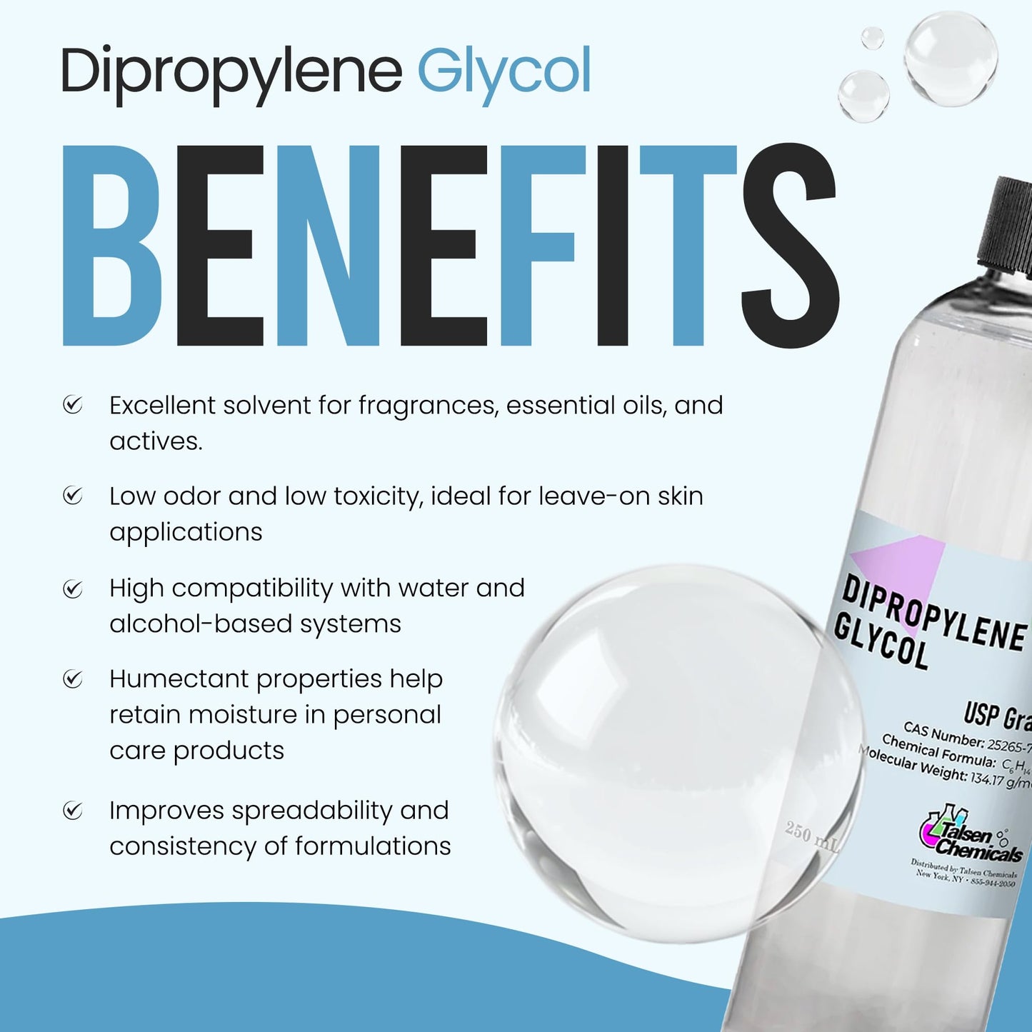 Dipropylene Glycol (DPG) Fragrance Grade 250 mL / 8.45 fl Oz Dipropylene Glycol (DPG) Solvent for Perfume Oils, Candles & Air Fresheners Carrier Oil - Great for Incense Making, Perfume and Body Oils