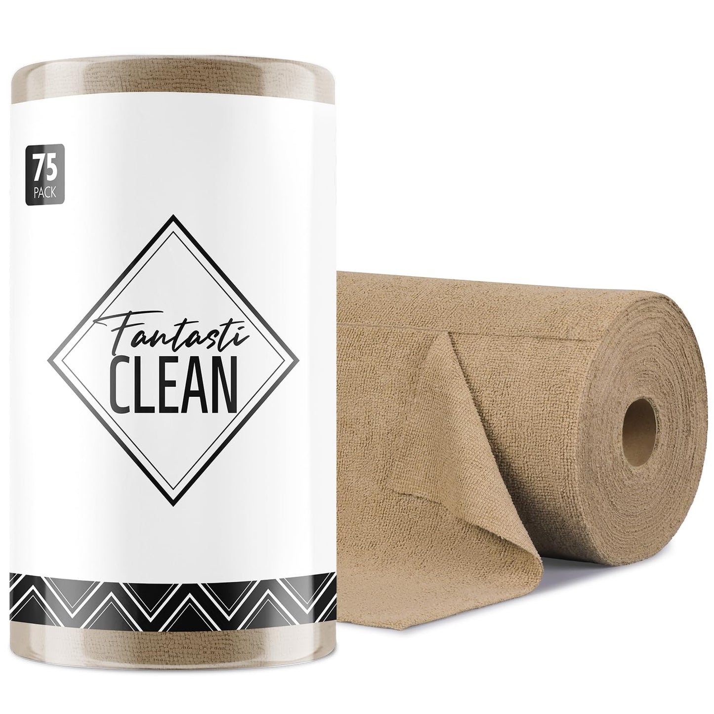Fantasticlean Microfiber Cleaning Cloth Roll- 75 Sheets, 12" x 12" (TAN)