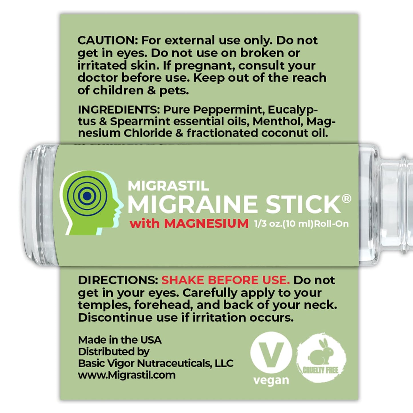 MIGRASTIL Migraine Stick with Magnesium. Cooling Peppermint Eucalyptus Essential Oil Topical Magnesium for Headache Support. Made in The USA 10 ml