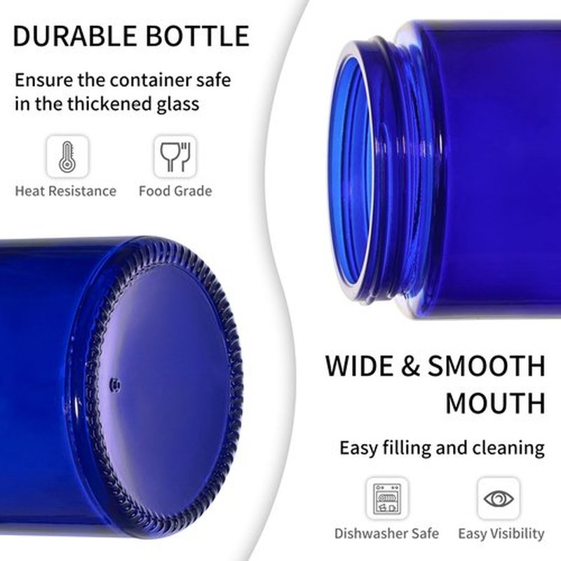KEYWING 4oz Blue Glass Cosmetic Jars with Black Lids, 24 Pack Empty Small Glass Jars with Inner Liners for Cream, Lotion, Ointments, Powder