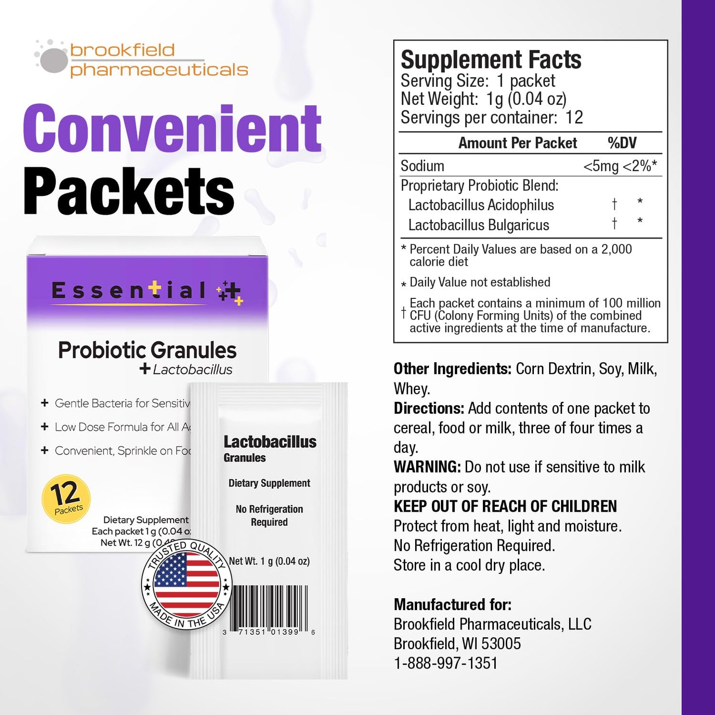 Lactobacillus Probiotics for Women and Men 12 Packets with Lactobacillus Acidophilus & Bulgaricus Probiotic, Dietary Supplements Granules for Daily Gut Support, Digestive Health & Internal Balance